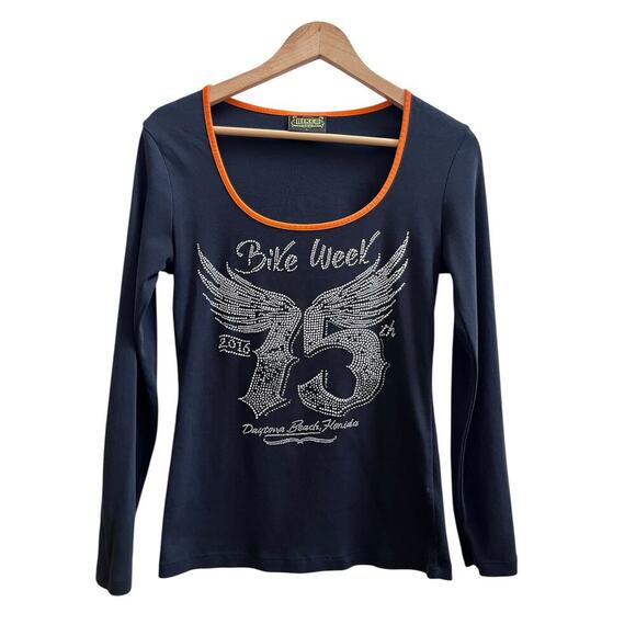 Biker Clothing *Imperfection* Bling 2016 Bike Week Scoop Neck Top Size Large - Picture 2 of 10